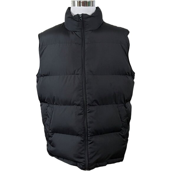 Lands End Puffer Vest Mens XL  46 - 48 Black Goose Down Feather Warm Winter Zip - Picture 1 of 8